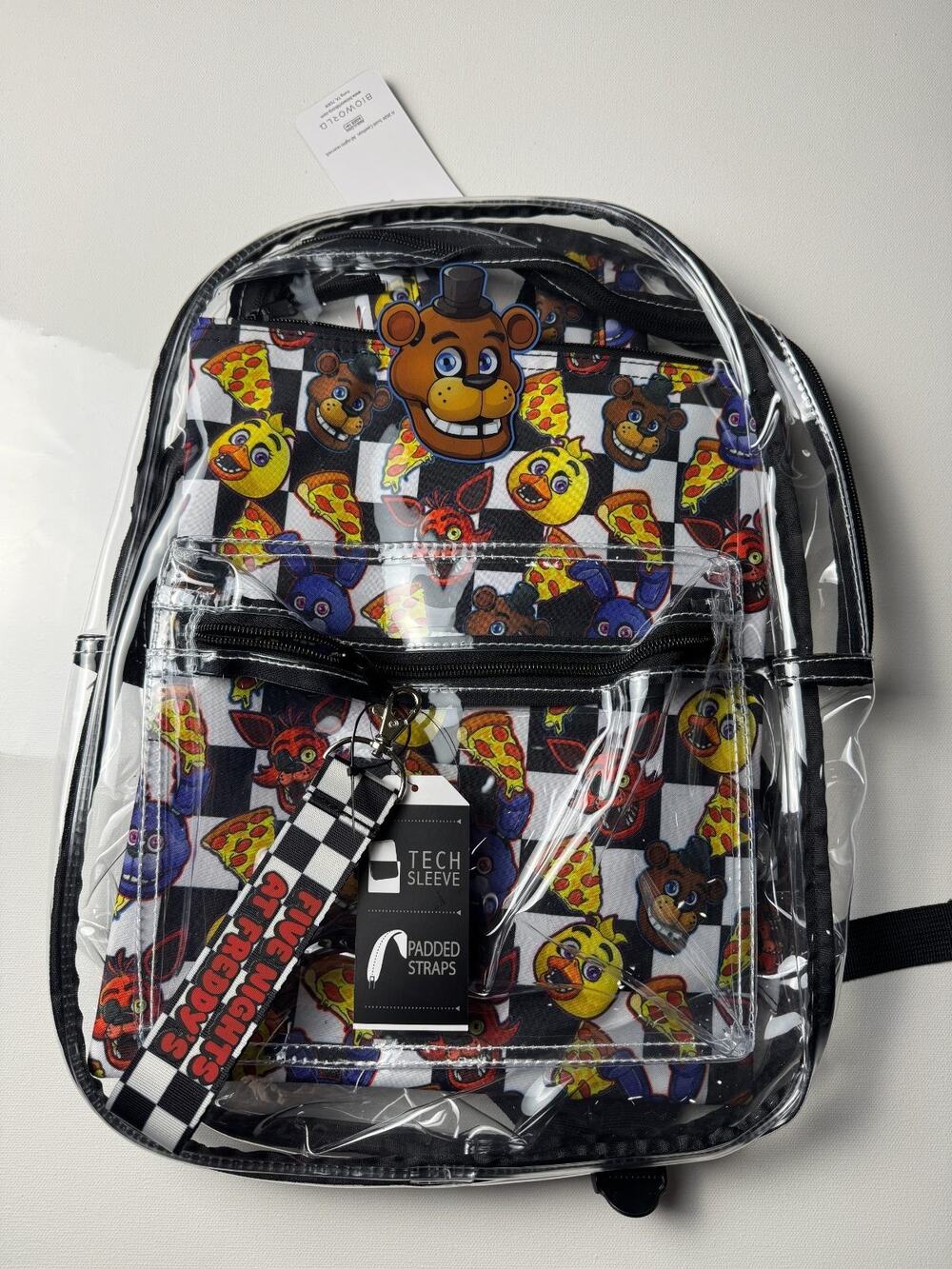 Five Nights at Freddy's Clear Backpack Bioworld FNAF Stadium Bag Tech Sleeve NWT